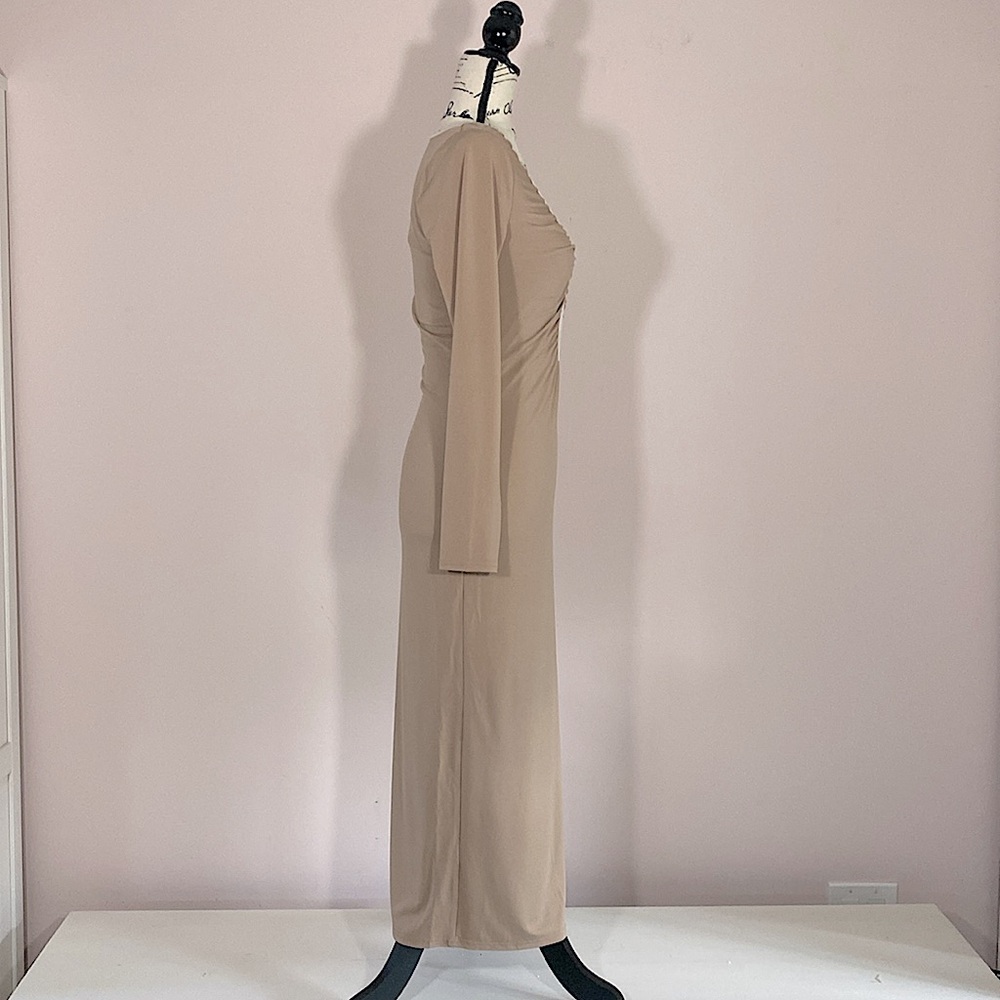 Abercrombie & Fitch Key Hole MIDI Bodycon Dress Tan S - Picture 4 of 9